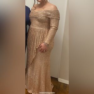 Beautiful beaded gown off the shoulder long sleeve